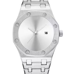 Men Plain Dial Watch Stainless Steel Fashion Analog Quartz Wristwatch for Men Auto Date Luminous Custom Engraved