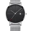 Custom Engraved Minimalist Black Dial Stainless Steel Mesh Watch