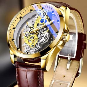 Alternative view of Skeleton Quartz Watch with Brown Strap