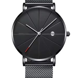 Minimalist Black Mesh Watch – Modern Classic Design-Custom Engraved