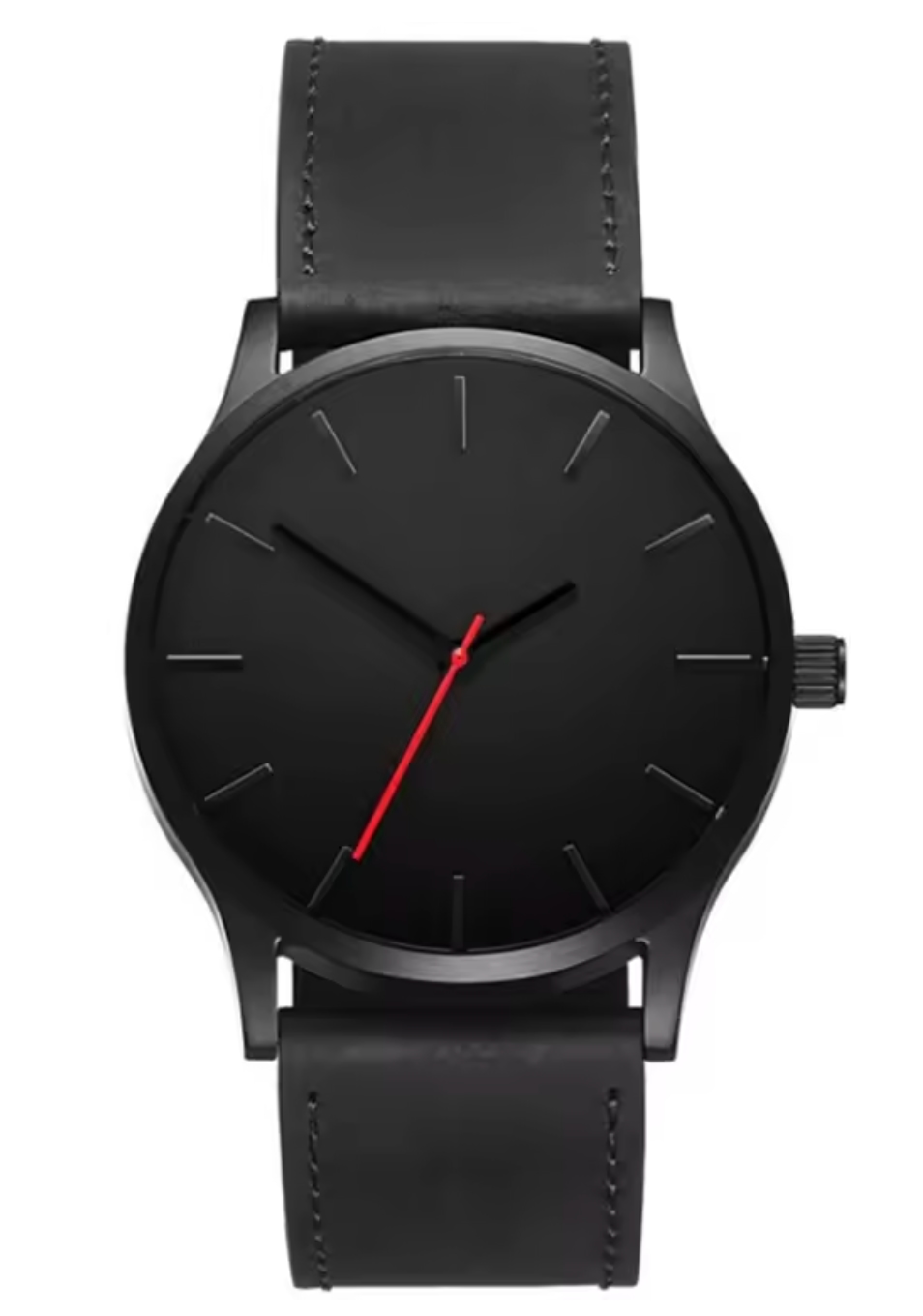 All-Black Minimalist Watch with Red Second Hand Custom Engraved