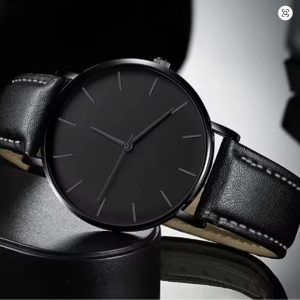 Alternative view of Minimalist Black Quartz Watch - Custom Engraved
