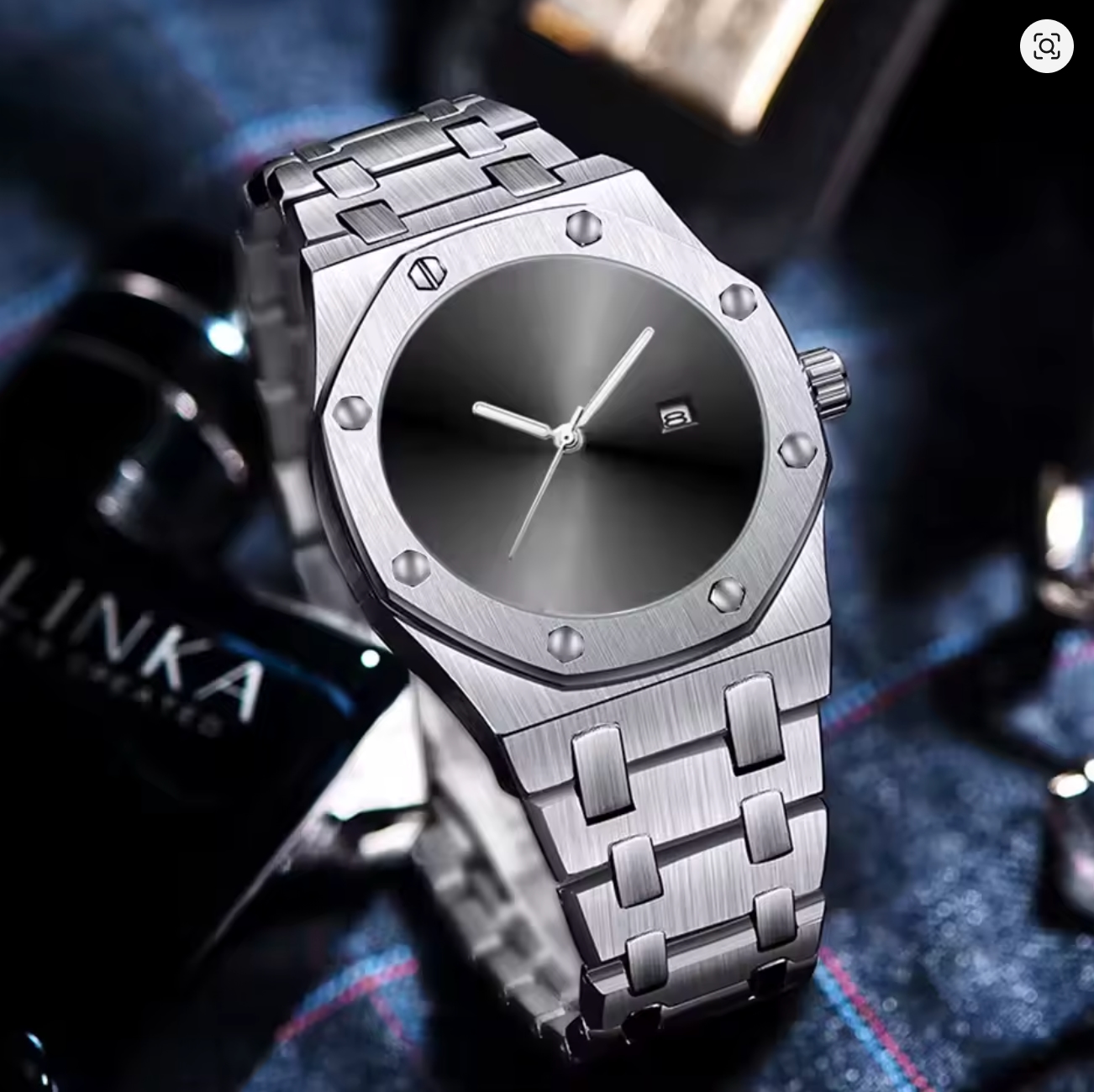 Quartz Watch with Metallic Bracelet and Date Display - Custom Engraved - Image 2