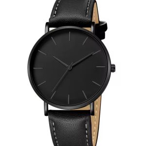 Minimalist Black Quartz Watch - Custom Engraved
