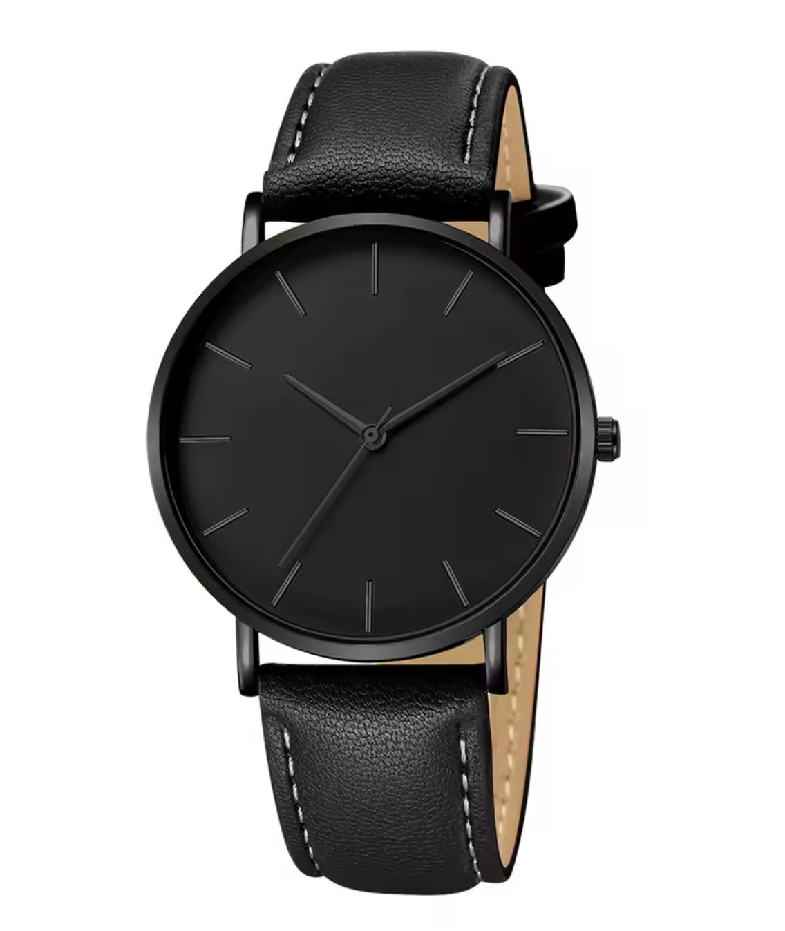 Minimalist Black Quartz Watch - Custom Engraved