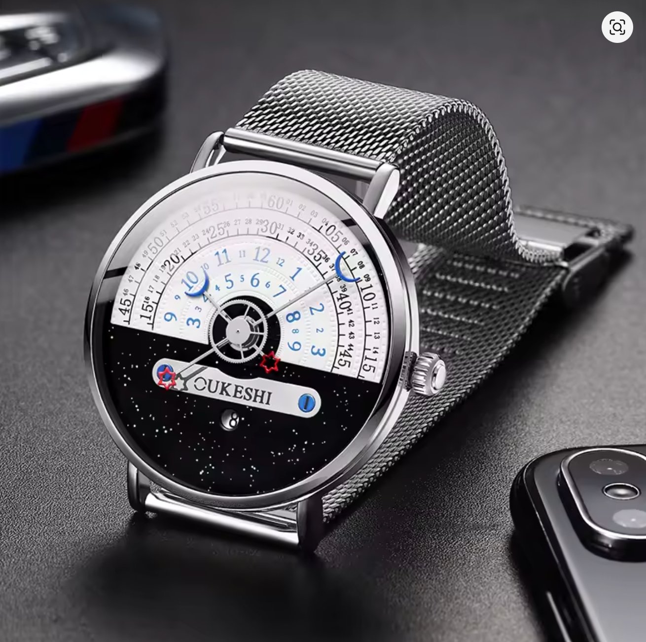 Modern Artistic Quartz Watch – Stainless Steel Mesh - Custom Engraved - Image 3