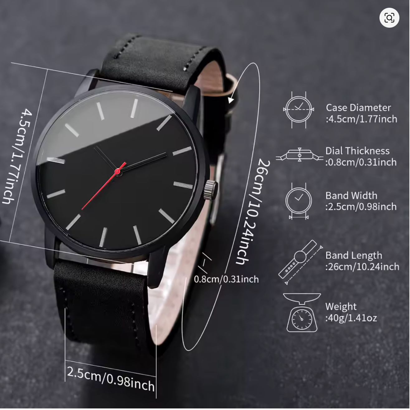 All-Black Minimalist Watch with Red Second Hand Custom Engraved - Image 5