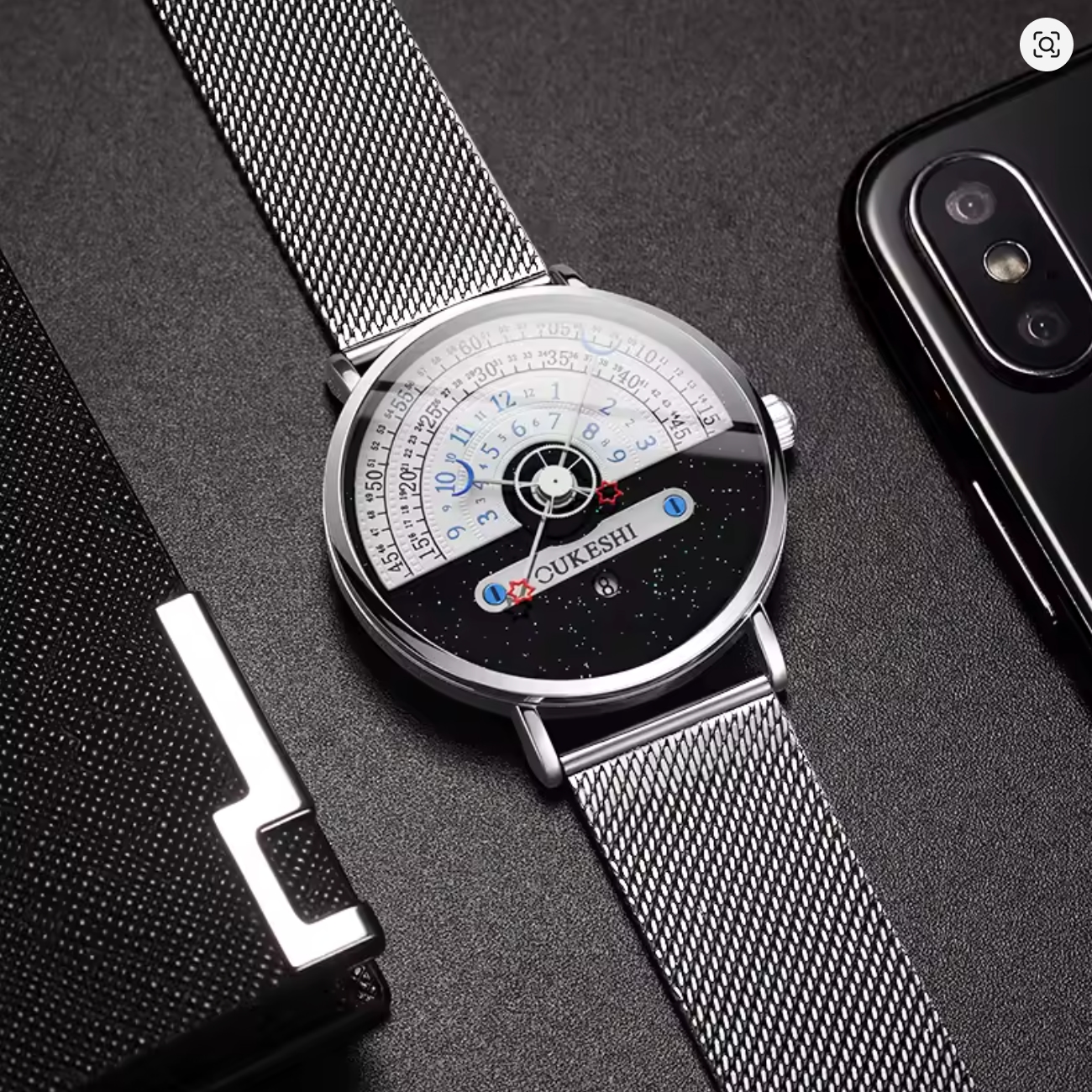 Modern Artistic Quartz Watch – Stainless Steel Mesh - Custom Engraved - Image 4