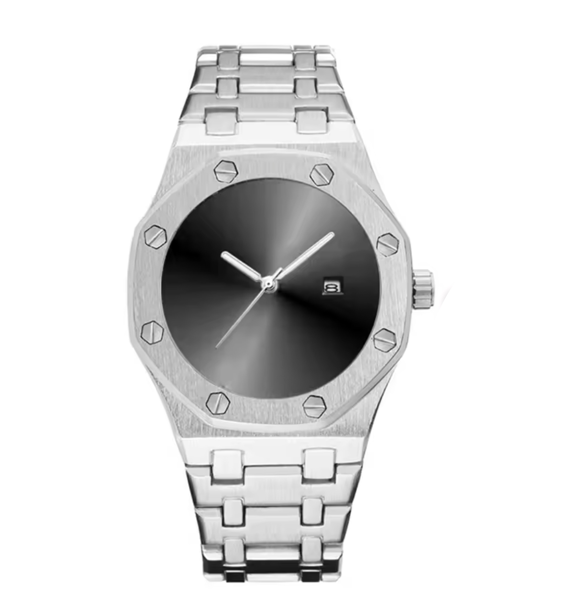 Quartz Watch with Metallic Bracelet and Date Display - Custom Engraved