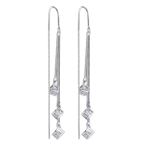 925 Sterling Silver Geometric Cube Tassel Earrings
