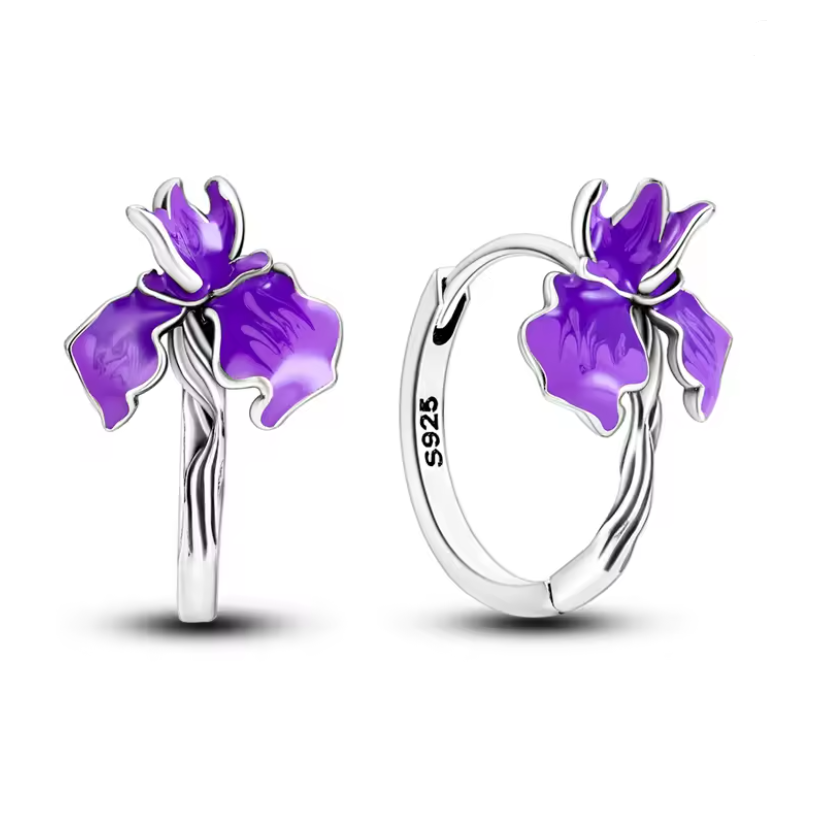 925 Sterling Silver Enchanted Iris Enamel Hoop Earrings