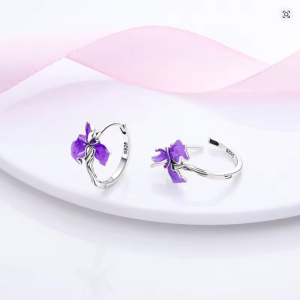 Alternative view of 925 Sterling Silver Enchanted Iris Enamel Hoop Earrings