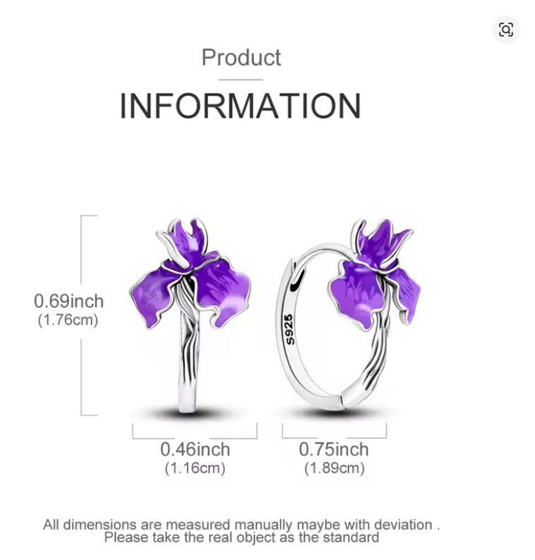 925 Sterling Silver Enchanted Iris Enamel Hoop Earrings - Image 4