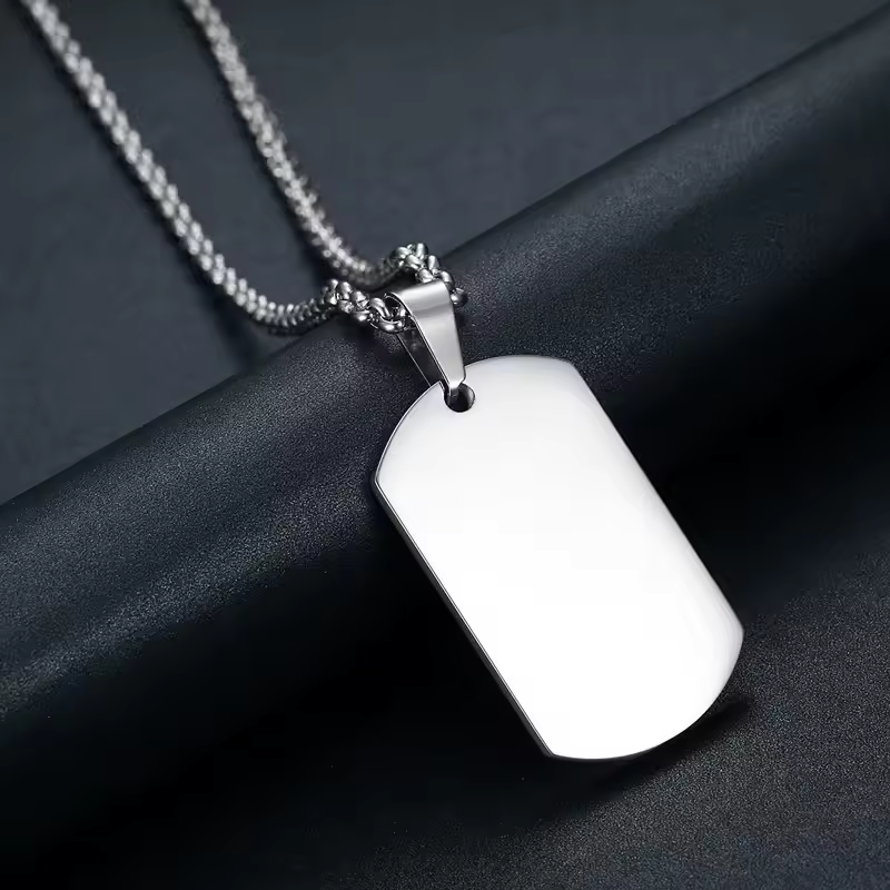 Custom Engraved Stainless Steel Pendant Necklace Silver Tag Plate Army - Image 2