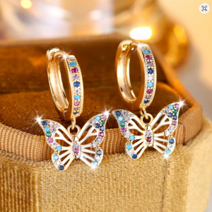 Alternative view of Ethereal Flutter Multi-Gemstone Butterfly Hoops