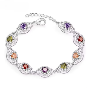 925 Sterling Silver Fashion Crystal Charm Bracelet Bangle For Women