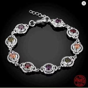 Alternative view of 925 Sterling Silver Fashion Crystal Charm Bracelet Bangle For Women