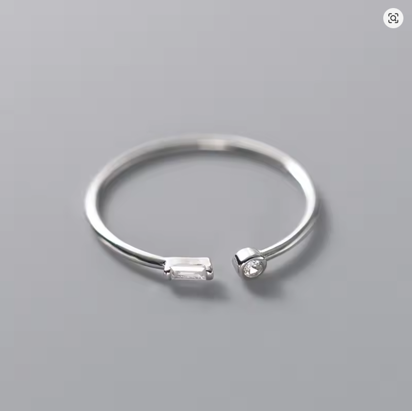 Real 925 Sterling Silver Simple Thin Clear CZ Finger Rings Adjustable