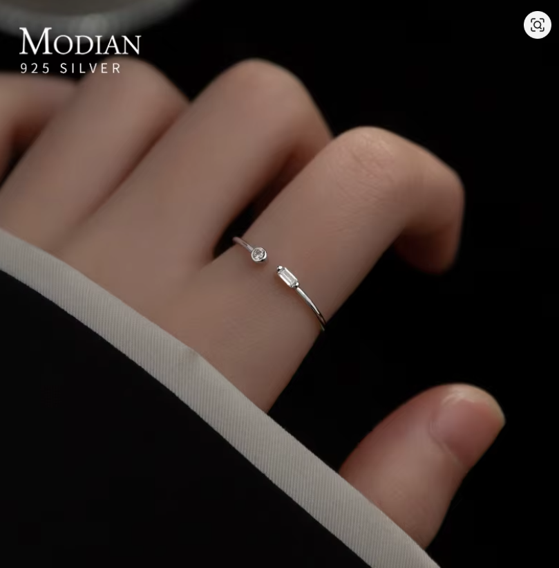 Real 925 Sterling Silver Simple Thin Clear CZ Finger Rings Adjustable - Image 2